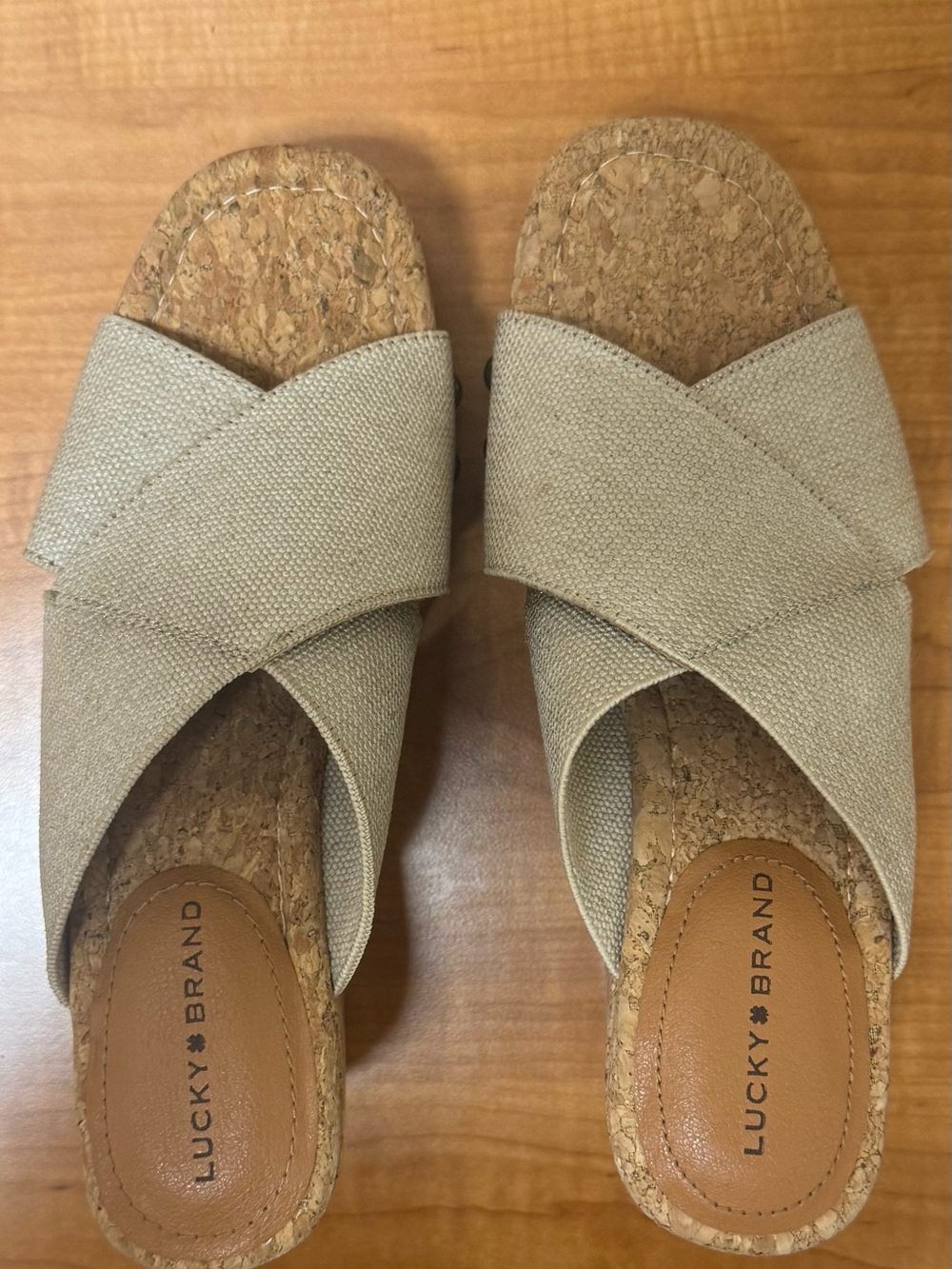 Lucky Brand Natural Canvas Cork Wedge Sandals